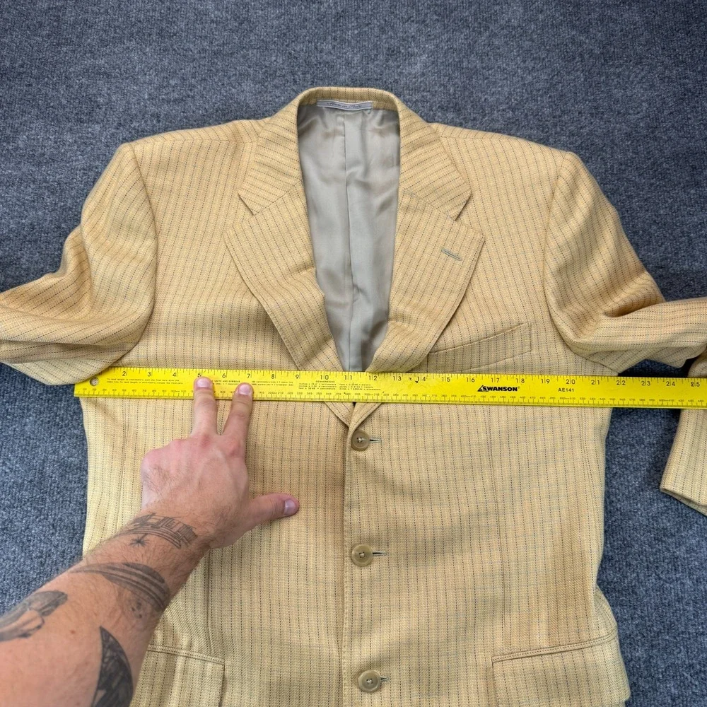Ermenegildo Zegna Cashmere Blazer Jacket Mens 52 IT 42 US Yellow Pinstripe Vtg